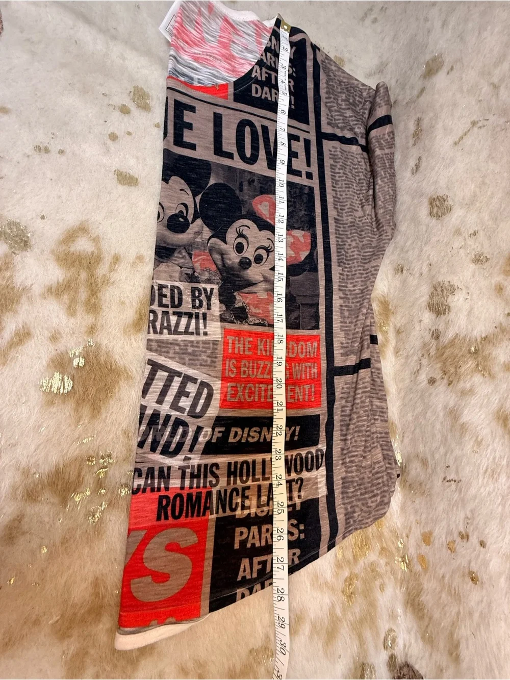Disney‎ Parks Mickey Minnie Newspaper Print Top XXL Oversized Sheer Graphic Tee